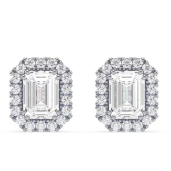 NIB KAY JEWELERS GENUINE SOLID STERLING SILVER CZ EARRINGS ๐ HALO EMERALD CUT - Picture 3 of 8